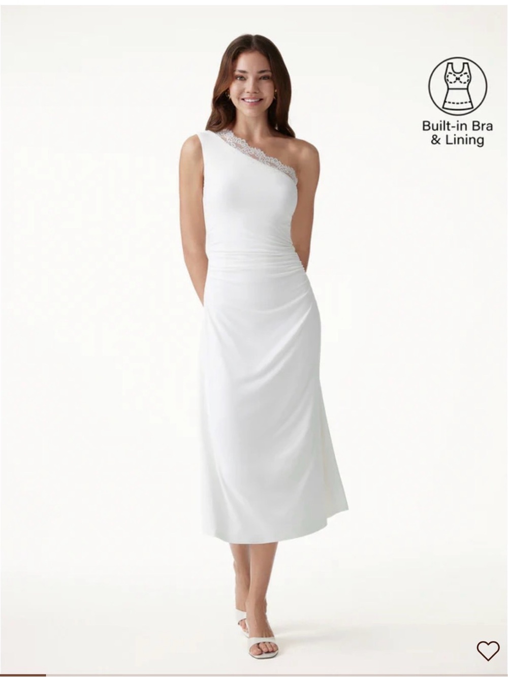 OGL One-Shoulder Cream Draped Slip Dress